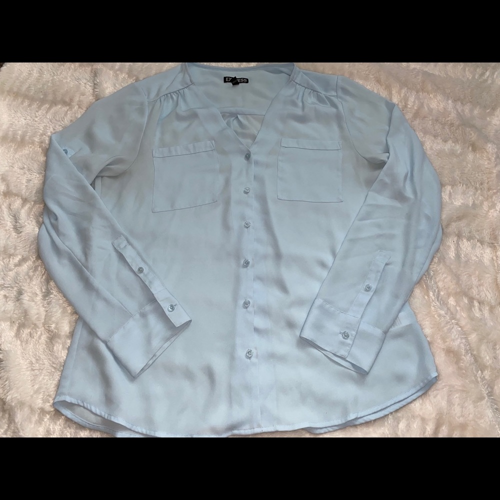 Express Powder Blue Sheer Portofino Blouse (M)